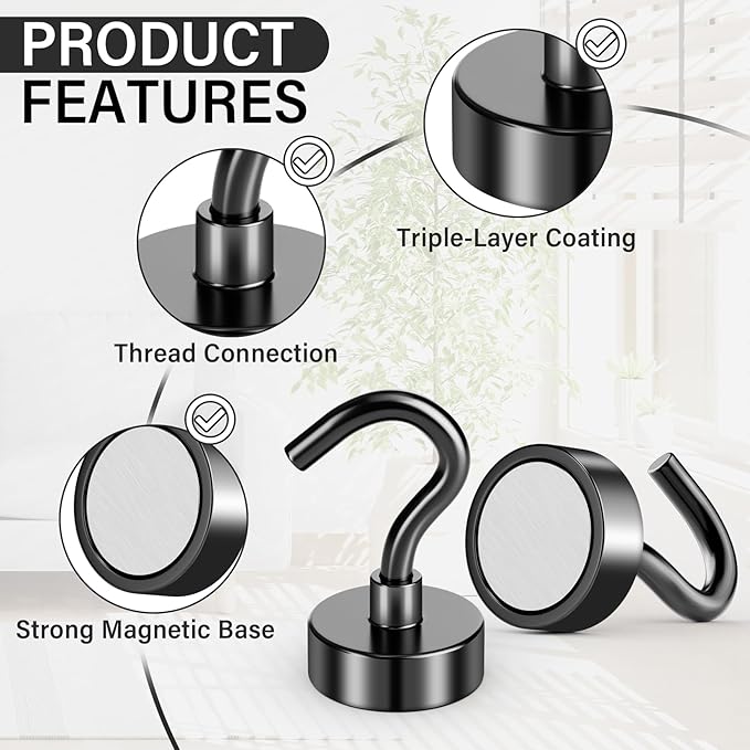 Magnetic Hooks, 100Pack Neodymium Magnet Hook for Hanging Mugs, 25LBS Strong Metal Magnet with Hooks Heavy Duty for Classrooms, Cruise, Fridge, Office, Home and Kitchen