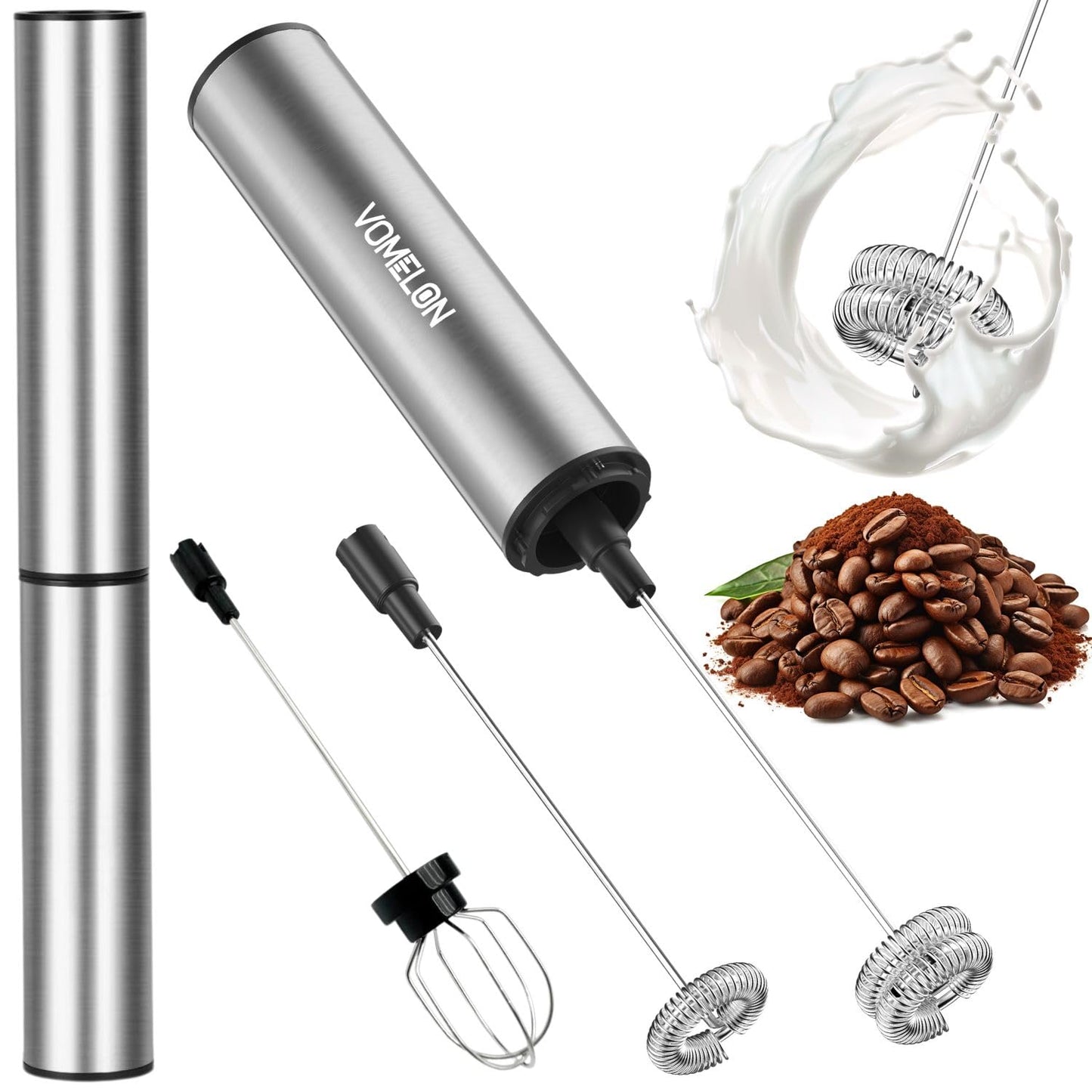 Rechargeable Milk Frother Battery Operated,2-Speed Portable Travel Frother,Electric Milk Foamer Coffee Frother for Latte, Cappuccino, Hot Chocolate Drink Mixer with Double Mini Whisks and USB Cable