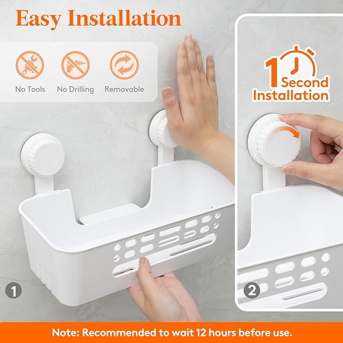 Lifewit Shower Caddy Suction Cup, NO-Drilling Bathroom Organizers and Storage Rack for Inside Shower, Plastic Removable Shower Shelves for Shampoo Strong Vacuum Suction, 31 cm/12 inch Long, 2 Pack