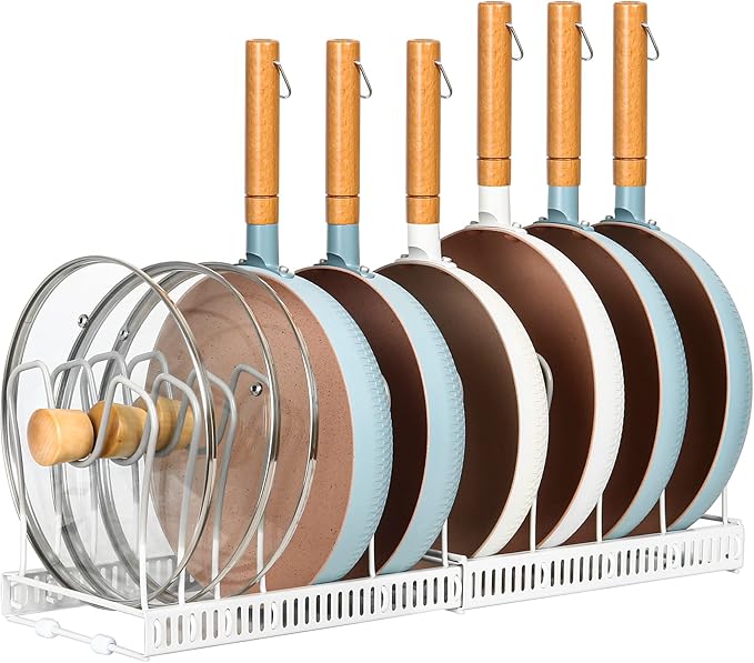 ROOHUA Pot and Pan Lid Organizer Rack for Under Cabinet, 12"-23" Expandable