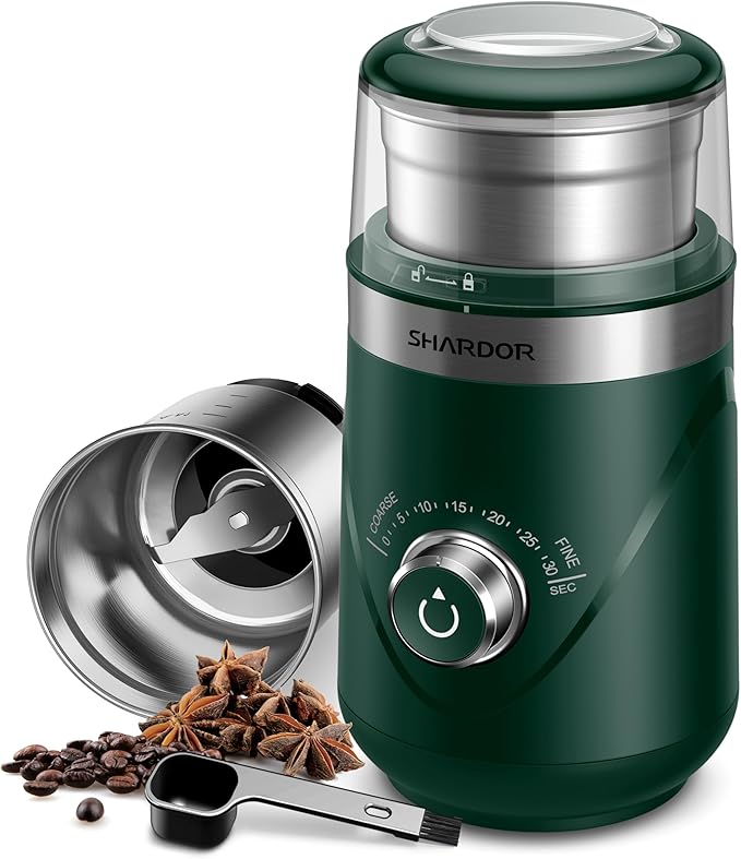 SHARDOR Electric Super Silent Blade Coffee Grinder, Timed Grind Control Rotary Knob, Adjustable Coarse to Fine for Coffee Beans, Spices & Herbs, with 1 Removable Stainless Steel Bowl, Cream