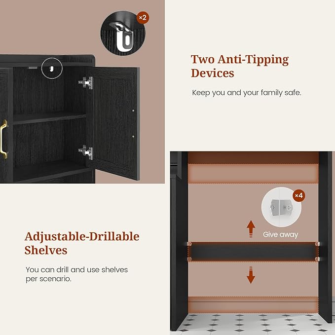 Over The Toilet Storage Cabinet with Pulley, Bathroom Cabinet, Space Saver W/Adjustable Shelf Rack for Bathroom, Restroom, Laundry (Black-Type A)
