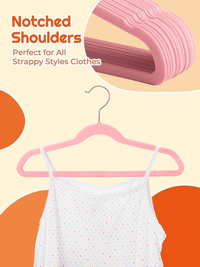 HOUSE DAY 14 Inch Kids Velvet Hangers 50 Pack, Durable Big Kids Hangers, Non Slip Kid Felt Hanger for Youth, Cute Childrens Hanger for Closet, Pink
