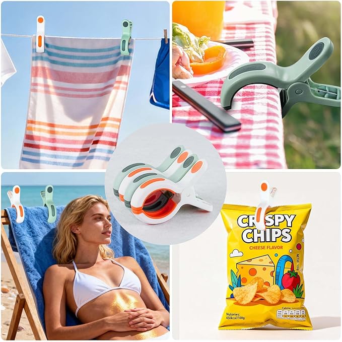 Beach Towel Clips for Beach Chair Towel Holder for Beach Chair Pool Chair on Cruise-Jumbo Size,Plastic Strong Beach Chair Clips to Keep Your Towel from Blowing Away,Heavy Duty and in Bright Colors