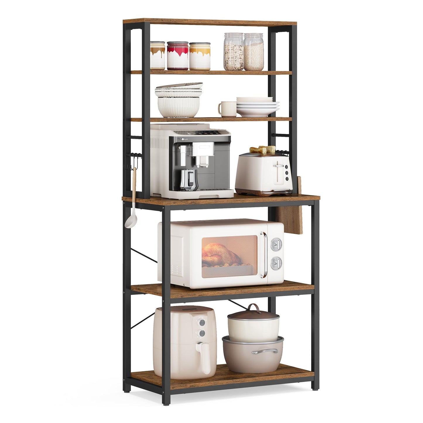 VASAGLE Coffee Bar, 31.5 Inches 6-Tier Baker's Rack with 6 Hooks