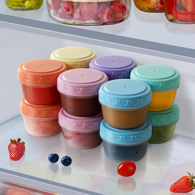 Salad Dressing Container to Go with lids,Dishwasher and Microwave Safe Tiny Condiment Containers with Graduated Lines, Reusable and Leakproof Small Sauce Containers for Lunch Box 12 Pcs 2.7 OZ Mixed 3