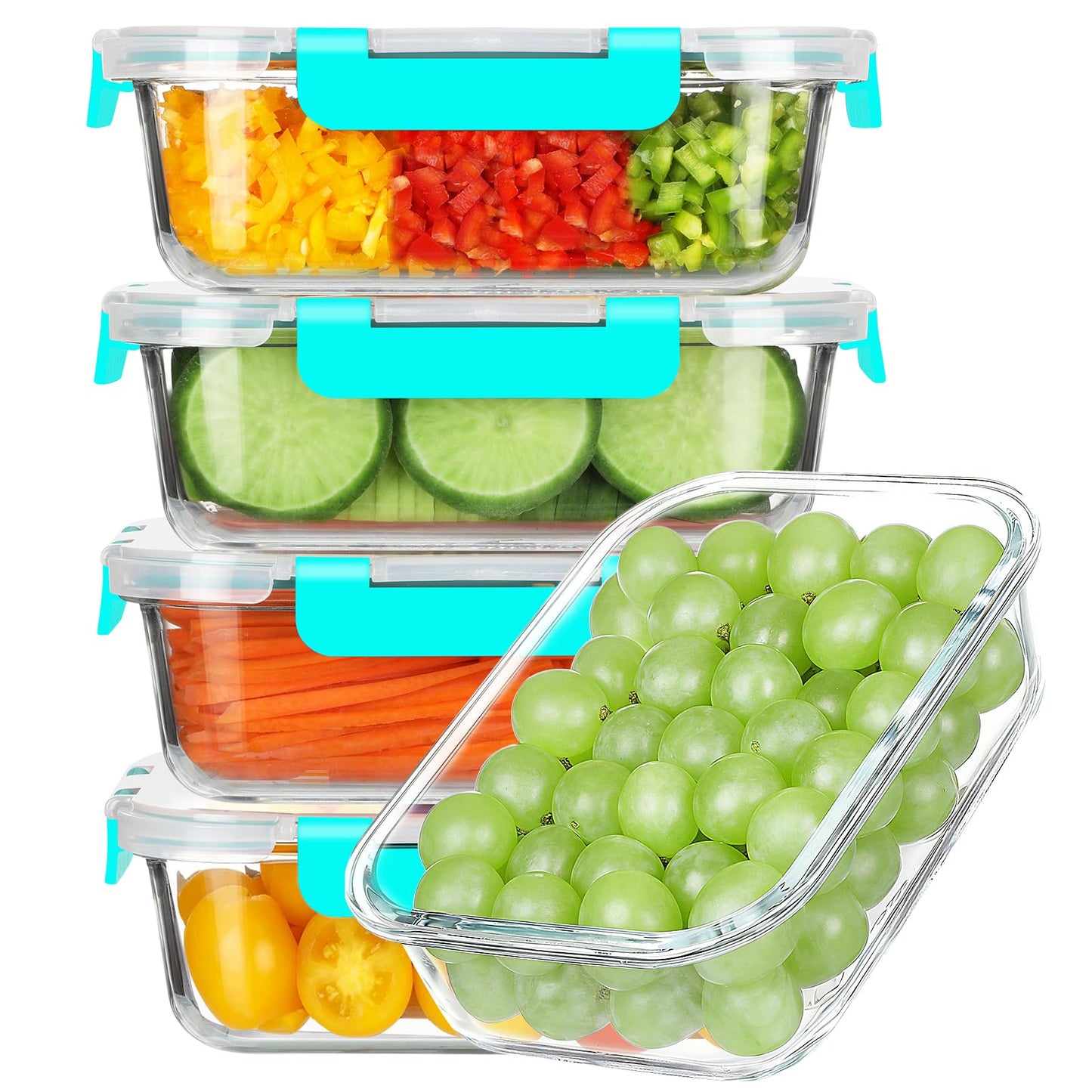 BAYZZ 5 Pack 35 Oz Glass Food Storage Containers with Lids, Gray