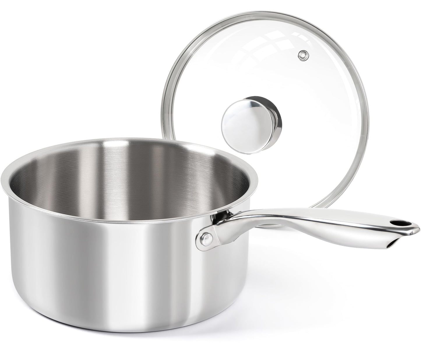 MICHELANGELO 3 Quart Saucepan with Lid & Steamer, Stainless Steel Sauce Pan with Triply Bottom, 3 QT Sauce Pot, Nonstick Saucepan Induction Compatible