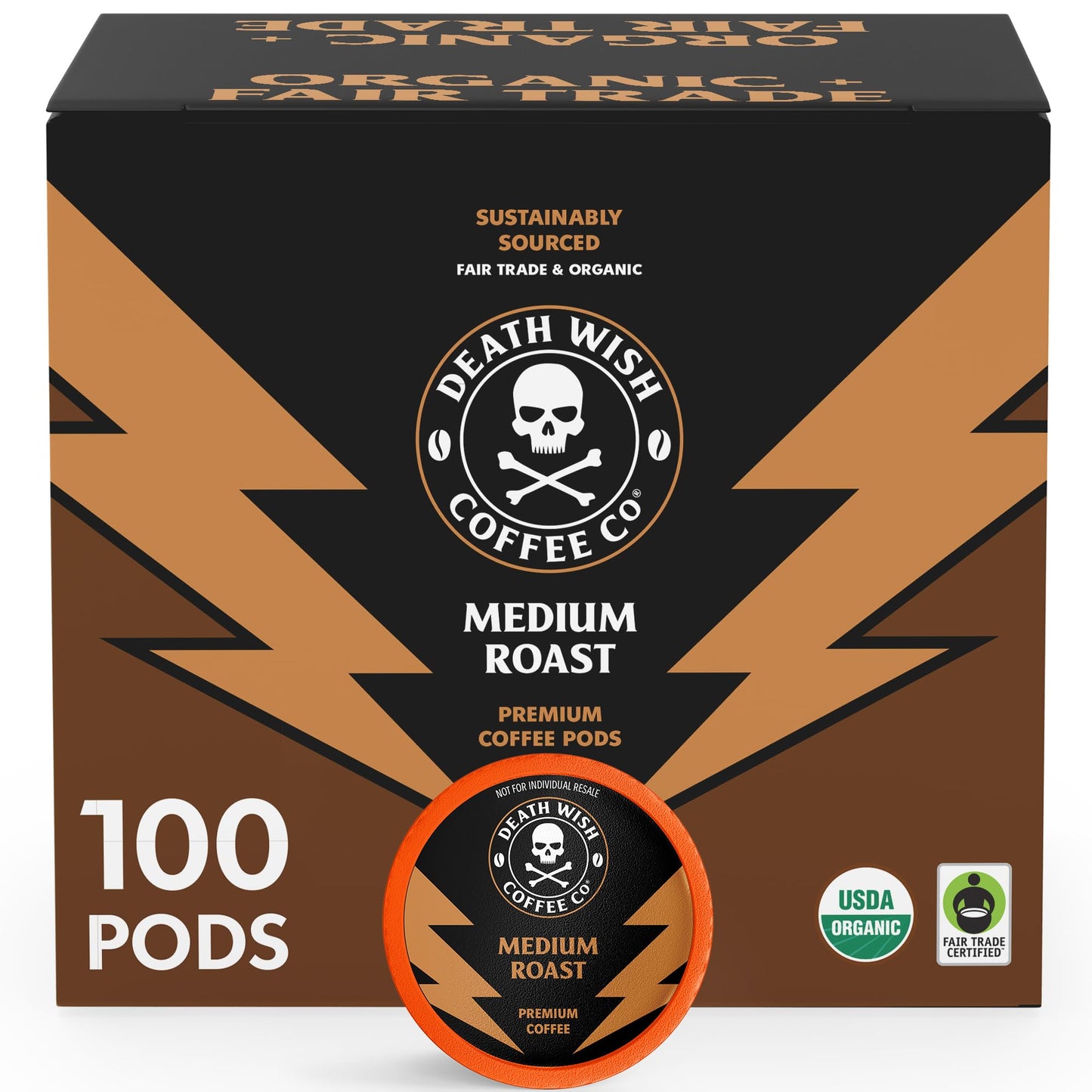 Death Wish Coffee Valhalla Java Medium-Dark Roast Pods, Organic, 50 Count