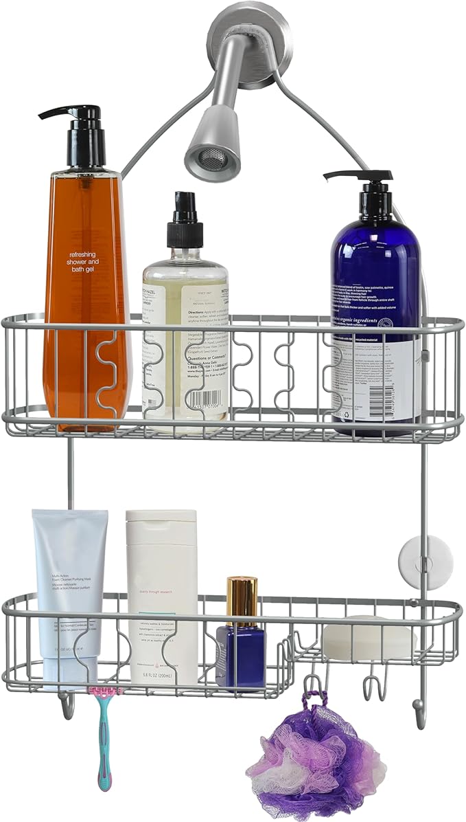 Simple Houseware Bathroom Hanging Shower Head Caddy Organizer,Silver (26 x 16 x 5.5 inches)