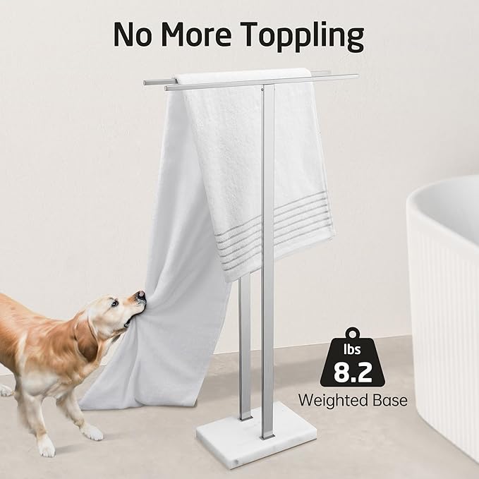 KES Standing Towel Rack Taller Version, 37" H (Equal Height) Bathroom Towel Rack Stand with Marble Base, Free Standing Towel Holder Stand, SUS304 Stainless Steel Brushed Finish, BTH229-2