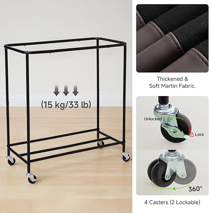 StorageWorks 3 Section Laundry Hamper, Rolling Laundry Cart with Wheels and Handles, Laundry Room Double Sorter for Organizer and Storage, 31.7 Gal(120L), Black