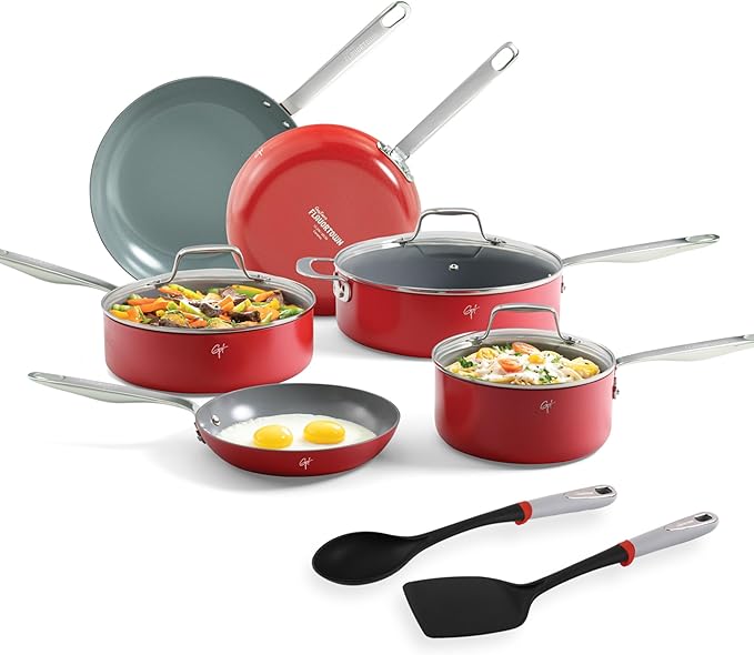 Guy Fieri's Flavortown 6-Piece Ceramic Cookware Set, Red