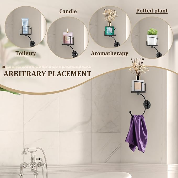 Hand Towel Holder for Bathroom with Vintage Wall Mounted Candle Holder, Rustproof Anti-Corrosion Alloy Unique Black Towel Hook, Sturdy Coat Hanger for Vintage Kitchen Bathroom Decor