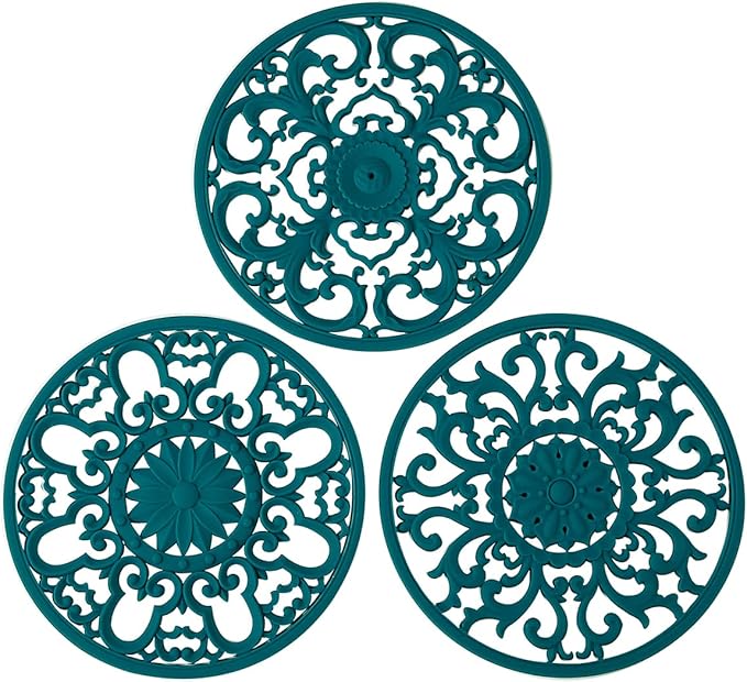 Extra Thick Silicone Trivet Mat for Hot Dishes, Hot Pots and Pans, Pot Holder, Hot Pad to Protect Your Table and Countertop, Kitchen Decor and Accessories,Navy Blue, Set of 3