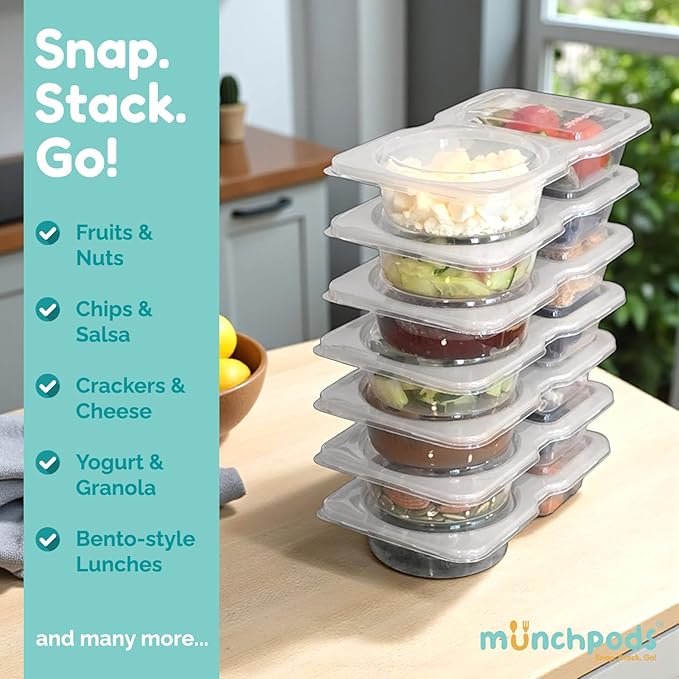 Reusable Snack Containers with Lids 50Pcs, Portion control containers, Snack Pack Containers,2 Double Compartment Snack Containers for Kids On the Go Meals, Camping Condiment Snack Tray Prep