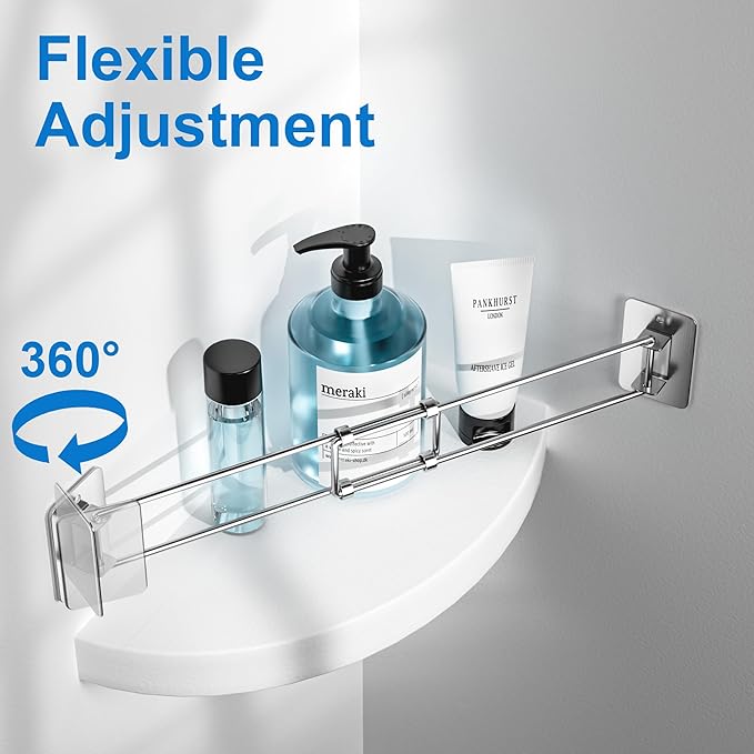 2 Pack RV Shower Corner Storage Bar - Adjustable Stainless Steel Rod for Shelves - 7-13 Inch Length - Camper Organization
