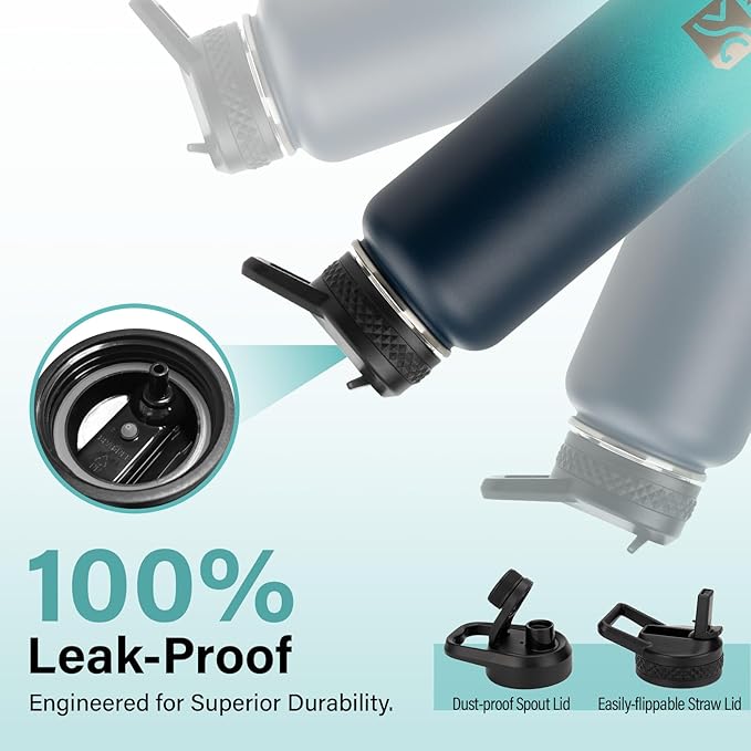 Insulated Water Bottle | Thickened Stainless Steel Vacuum Metal | Portable Sports Water Jug for Gym and Hiking with Straw, Carrier Bag, Handle Strap | BPA-Free 40 oz