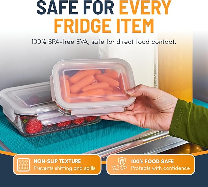 Refrigerator Liners for Shelves (8 Pack) by Linda’s Essentials - Non-Adhesive Shelf or Drawer Liner, BPA-Free Fridge Mats for Kitchen & Cabinets, Easy to Clean, Ideal Household Essentials (Blue)