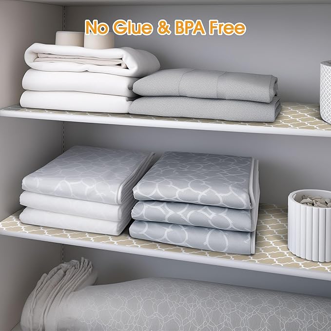 Shelf and Drawer Liner for Kitchen Cabinets Non-Adhesive, Strong Grip Non-Slip Thickened Cabinet Liners for Shelves, Waterproof Mats for Dresser Cupboard, Beige, 23 in x 20 Feet