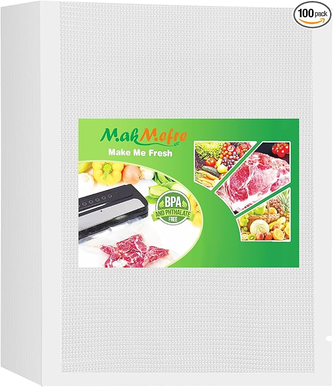 MakMeFre Quart 8"x12"Vacuum Sealer Bags 100ct for Food Storage