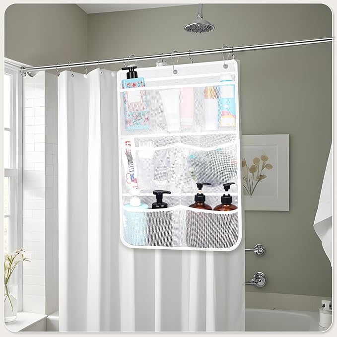 2 Pack Mesh Shower Hanging Caddy, 7 Pockets Hanging Shower Organizer with Metal Loop, Portable Bathroom Bag for Shampoo, Body Wash, Soap, and Cruise Ship Essentials