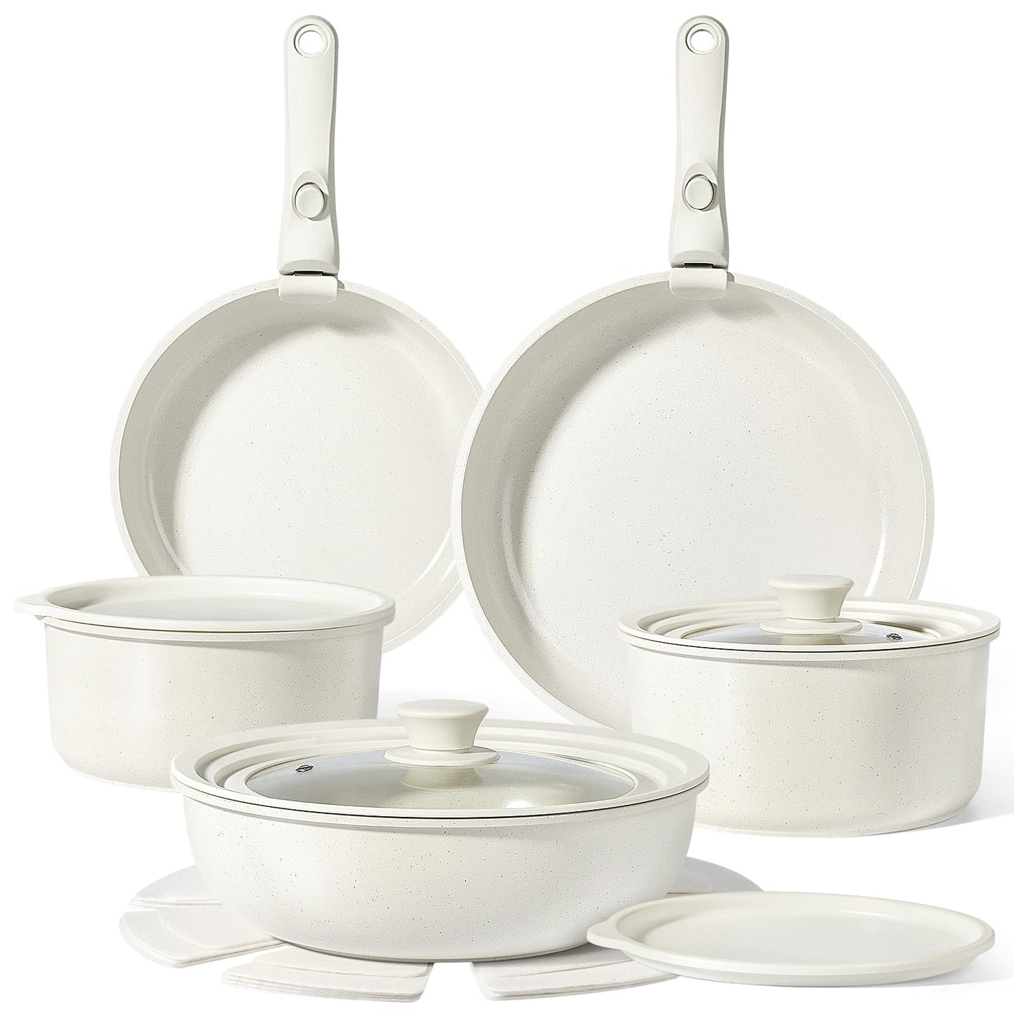 GiPP Ceramic Pots and Pans Set Non Stick, 11 Piece Nonstick Detachable Handle Cookware Sets, Non Toxic Induction Kitchen Pot and Pan with Removable Handle, Healthy RV Cookware, Dishwasher ＆Oven Safe