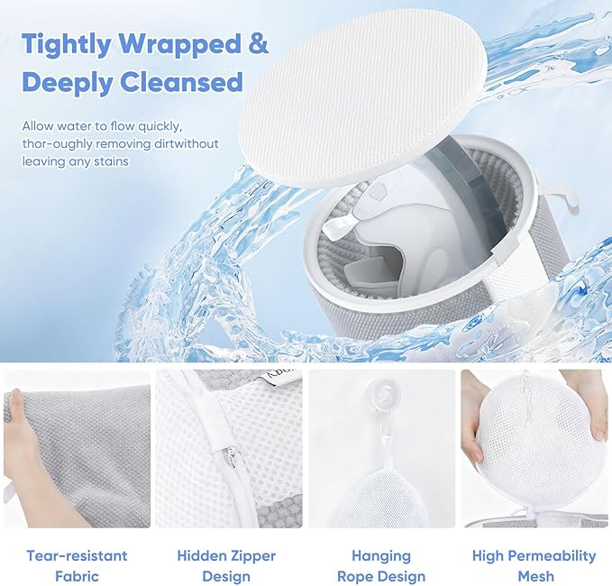 Shoe Washing Machine Bag 2Pcs, Laundry Bag for Shoe Washer & Dryer, Sneaker Cleaning Bag Plush Fibers for All Size Sneaker Deep Clean, Reusable Tennis Wash Bag Invisible Zipper (Grey)