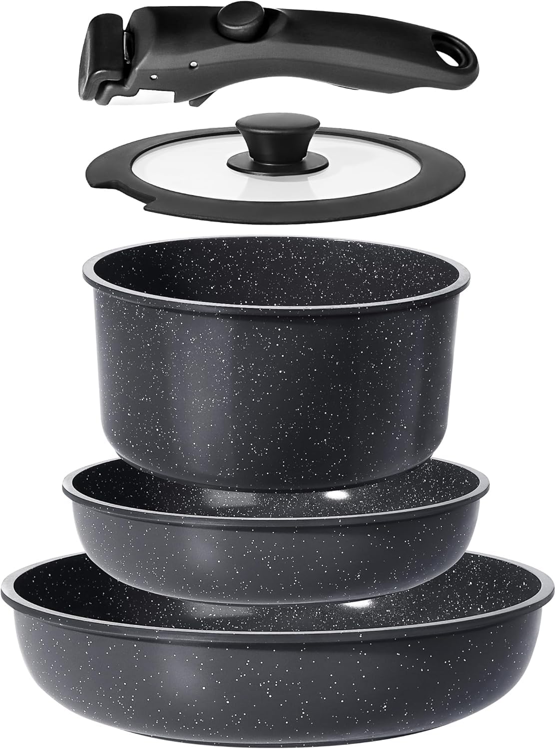 GiPP Ceramic Pots and Pans Set Non Stick, 11 Piece Nonstick Detachable Handle Cookware Sets, Non Toxic Induction Kitchen Pot and Pan with Removable Handle, Healthy RV Cookware, Dishwasher ＆Oven Safe