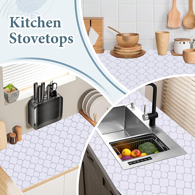 Shelf Drawer Liners for Kitchen Cabinets Non Adhesive Drawer Liner Thickened Refrigerator Liner Silver Quatrefoil Strong Non-Slip Paper for Tool Box with Knife and Tape Measure,11.8 x 354.3 Inches