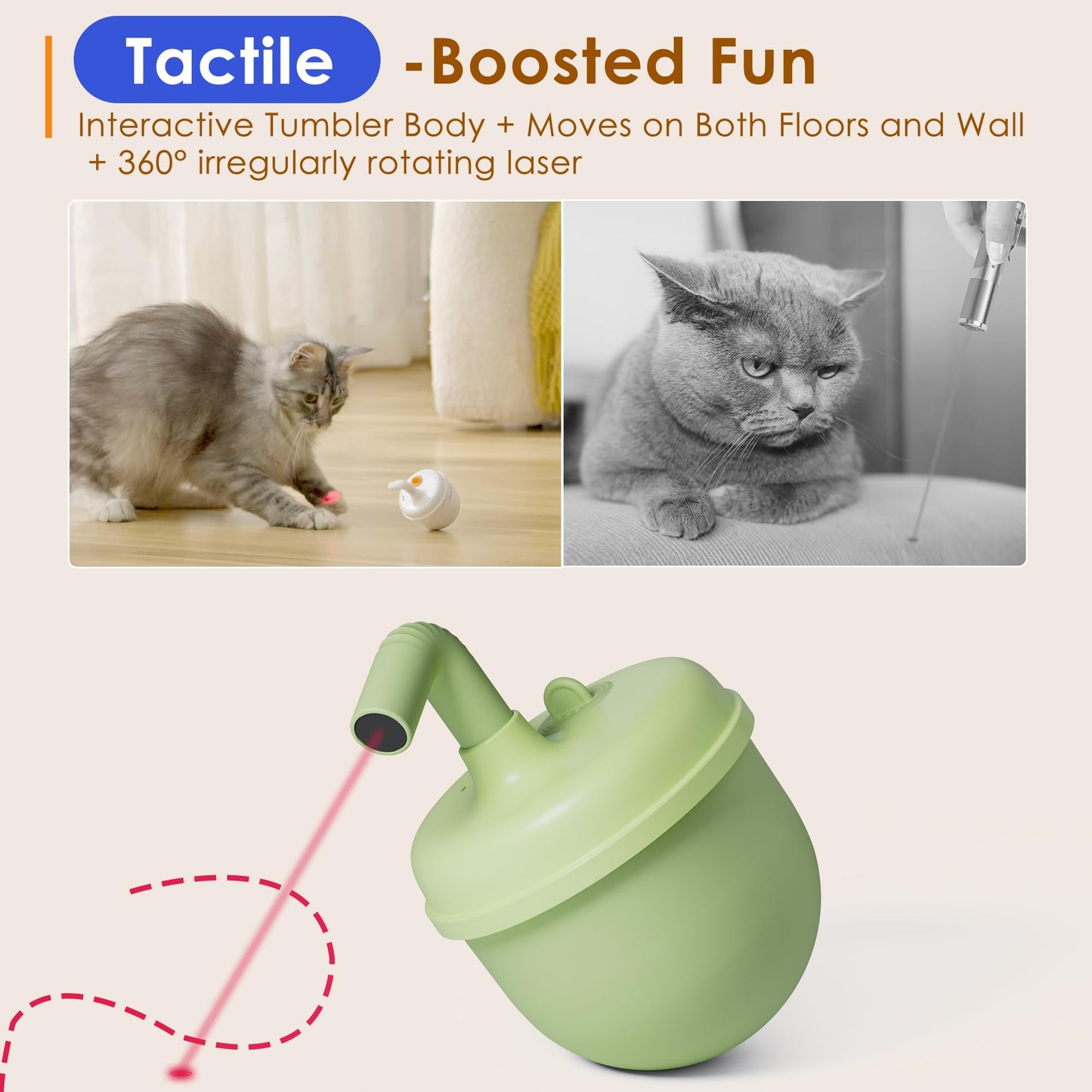 estbicn Automatic Laser Cat Interactive Toy - Self-Balancing 360° Auto-Spin Laser Pointer with Catnip Hole, Triple-Sensory – Kitten Sight, Smell & Touch, Boredom Relief Toys for Indoor Adult Cats