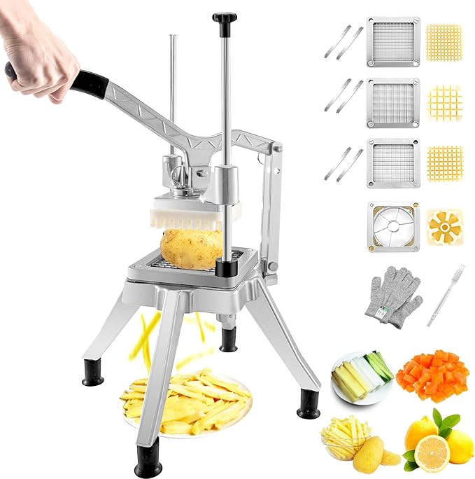 VEVOR Replacement Chopper Blade, 3/8 inch, 3 PCS French Fry Blade Assembly with 6 Extra Knives, Stainless Steel Dicer Parts and Push Block for Cutting Potatoes Carrots Onions Cucumbers Mushrooms