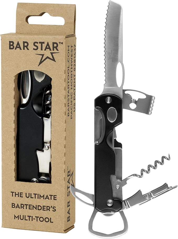Bar Star Bartender's All-in-One Bar Tool Set: Corkscrew, Zester, Citrus Knife and Bottle Opener Kit with Magnet for Picnics, Tailgating, BBQs, Camping, Travel, Beach Parties and Bartending, Blue