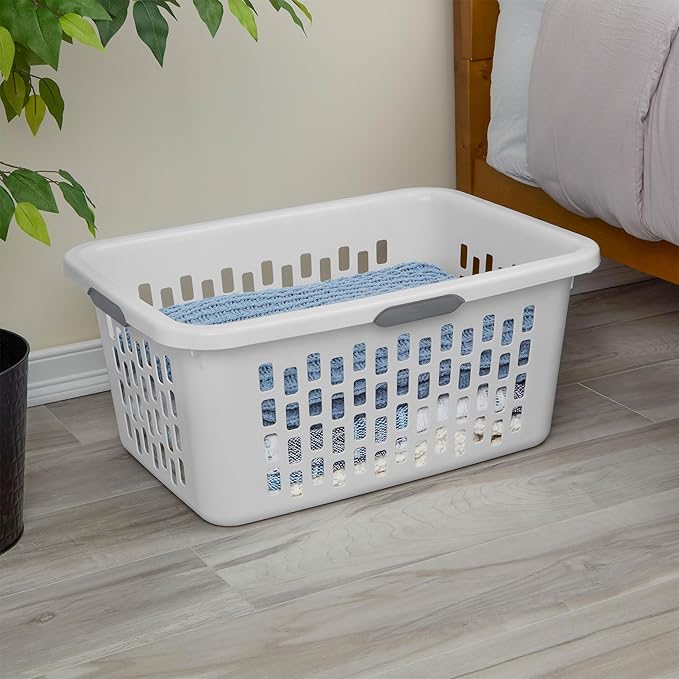Sterilite Laundry Basket, Plastic Clothes Hamper, Large Rectangle Bin with Comfort Grip Handles and Reinforced Rim, 2 Bushel Capacity, White, 24 Pack