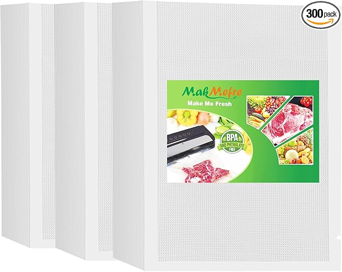 MakMeFre Quart 8"x12"Vacuum Sealer Bags 300ct for Food Storage