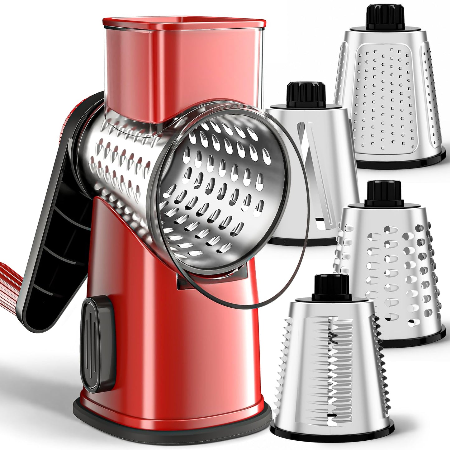 Weltonhm 4 in 1 Large Cheese Grater Hand Crank Rotary (White 4 Graters)