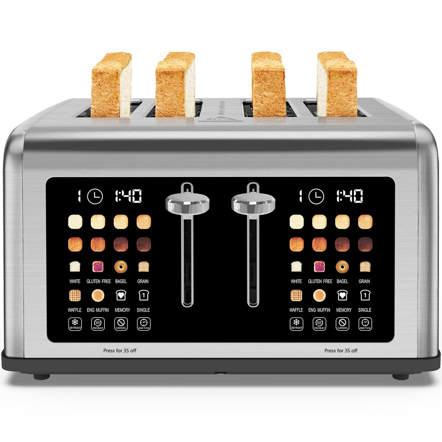 4 Slice Toaster Touch Screen, Stainless Steel Toasters Digital Timer, Dual Control Panel Toasters, 8 Shade Settings 6 Bread Types for Bagel, Cancel, Defrost 1650W Grey