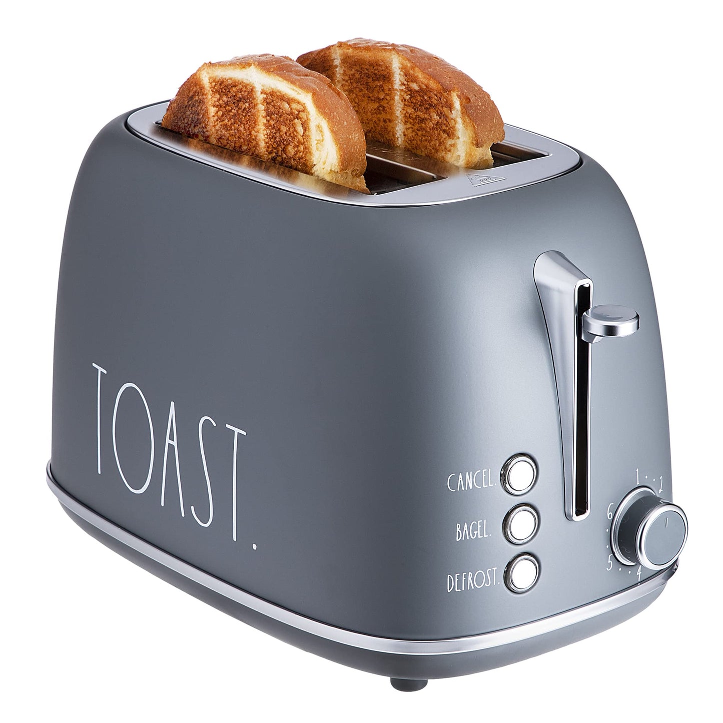 Rae Dunn Retro Rounded Bread Toaster, 2 Slice Stainless Steel Toaster with Removable Crumb Tray, Wide Slot with 6 Browning Levels, Bagel, Defrost and Cancel Options, Sand
