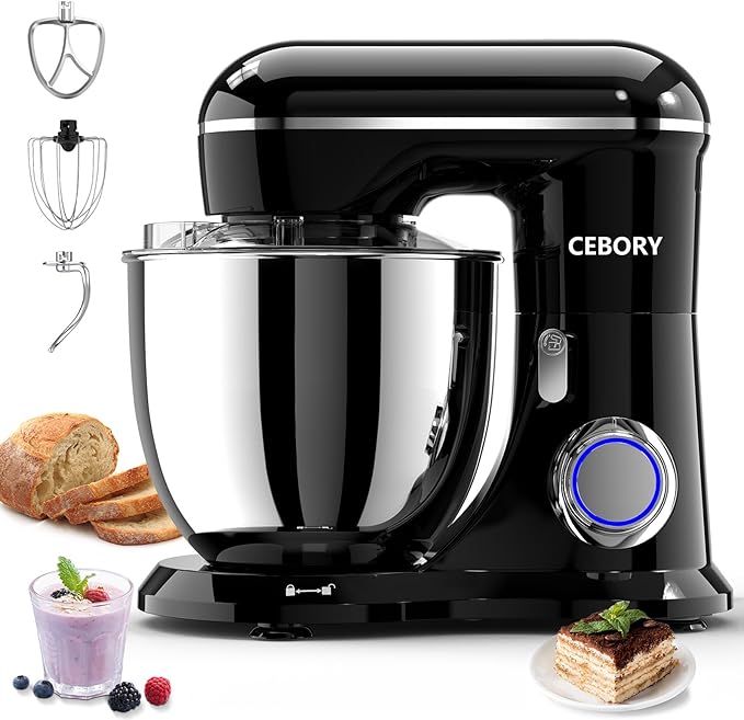CEBORY 3-IN-1 Electric Stand Mixer, 6.5QT Bowl 660W 10-Speed Kitchen Mixer, Household Food Mixers include Dough Hook, Beater and Whisk, Bread Cake Mixer for Baking and Most Home Cooks, Red
