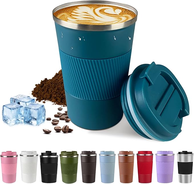 Vacuum Insulated Stainless Steel Travel Coffee Mug with Lid, Leak-Proof Reusable Thermal Cup Keeps Drinks Hot & Cold for Hours, Durable Portable Tumbler for Men & Women(3rd-Blue, 17OZ)