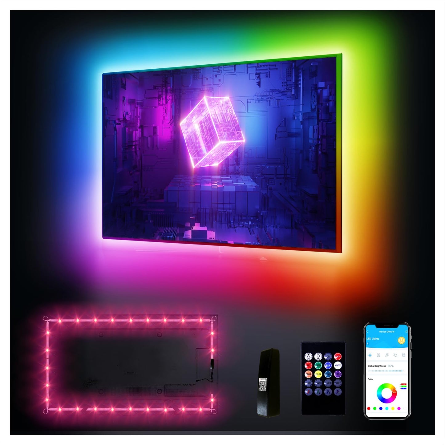 DAYBETTER TV Led Backlight, 14.8ft for 65-75in TV, USB Powered Lights kit, Led Strip Lights Music Sync Remote, RGB Lamp for Gaming Bedroom Room HDTV Mood Lighting