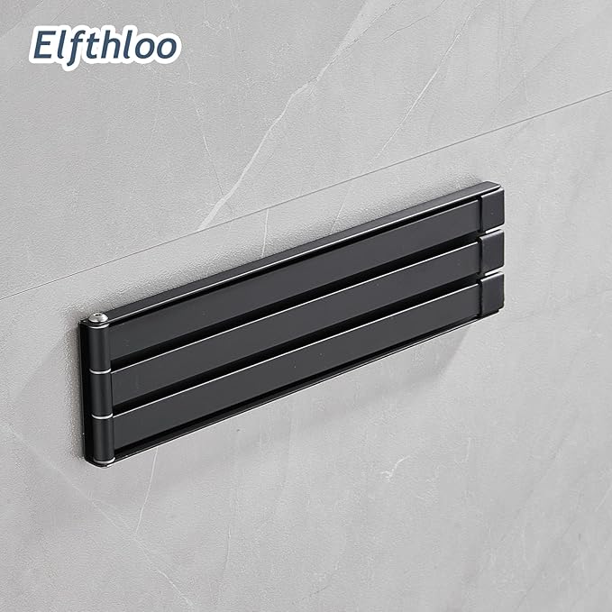 Small Swivel Foldable Towel Rack, Elfthloo 24cm(9.45 in) Rotating 3-Arm Towel Bar Rod, Space Saving Wall Mounted Holder, Stainless Steel Swing Out Hanger for Bathroom, Kitchen (1 Pack, Matte Black)