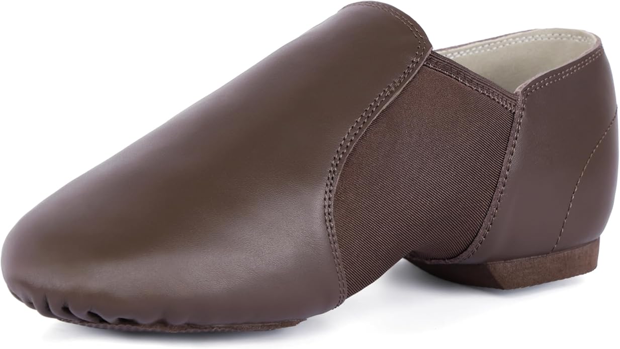 Linodes Leather Jazz Shoe Slip-on for Women Men Dance Shoes Black 14M