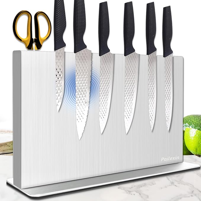 Pailexin Magnetic Knife Block Without Knives—Stainless Steel Double-Sided Magnetic Knife Holder Stand with Strong Magnets, Knife Storage Organizer for Kitchen Counter top