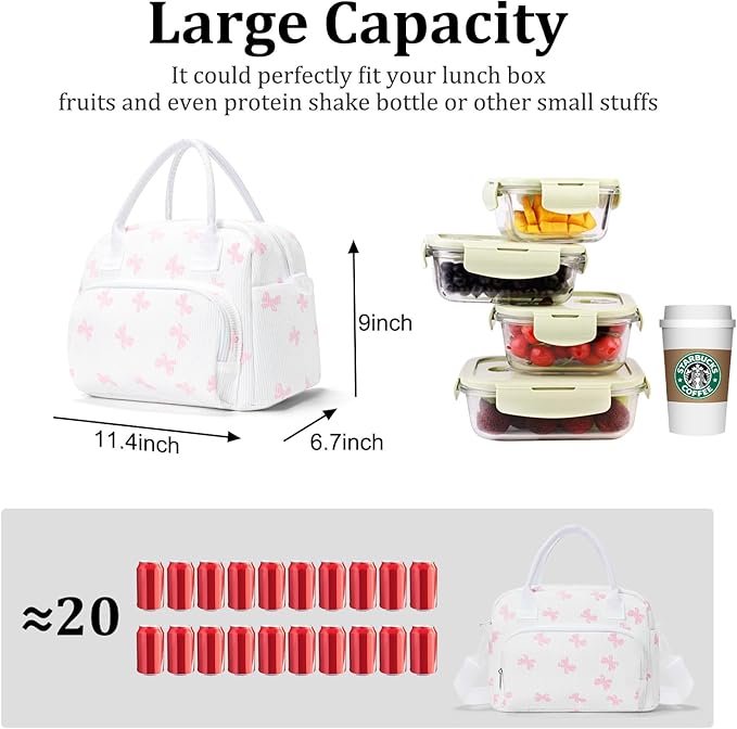MEXS Insulated Lunch Bag for Women Men Large Reusable Lunch Box Adult Leakproof Portable Cooler Tote Bags for Work Picnic Bowknot