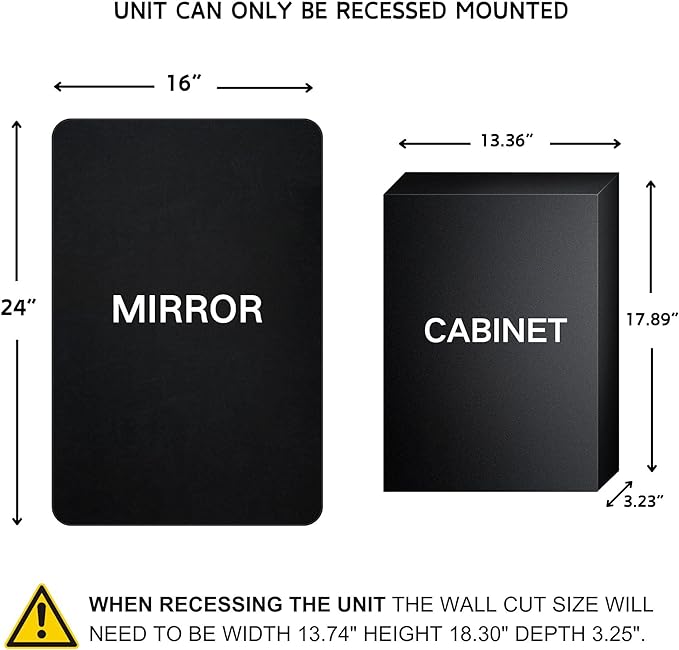 TEHOME Farmhouse Oil Rubbed Bronze Recessed Bathroom Medicine Cabinet with Mirror Rounded Rectangle Metal Framed Medicine Cabinet with Beveled Mirror 16x24''
