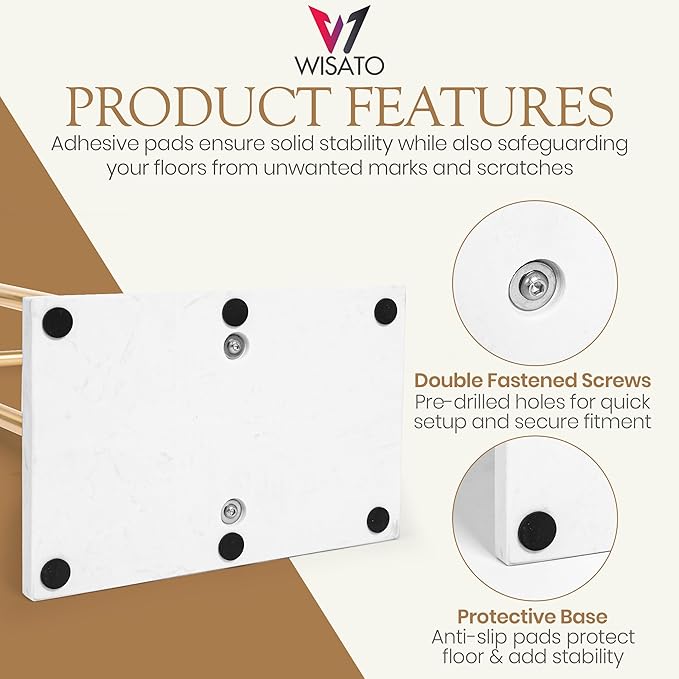 Free Standing Towel Rack for Bathroom - Satin Gold Finish - Stand Alone 2 Tier Stainless Steel Towel Rack for Bathroom Floor with Heavy Marble Base, Double T Shape Drying Stand for Towels