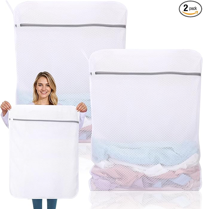 2 Pack XX-Large Mesh Laundry Bags for Delicates, 24 x 32 Inches Reusable Laundry Bag Durable Wash Bags for Washing Machine for College, Family, Travel, Storage