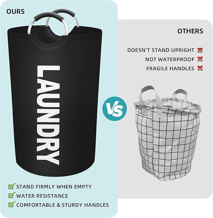 StorageRight 115L Large Laundry Basket, Laundry Hamper, Dirty Clothes Hamper for Laundry, Collapsible, Waterproof Laundry Baskets with Foam Protected Aluminum Handles for Laundry, Dorm, Family (Black)