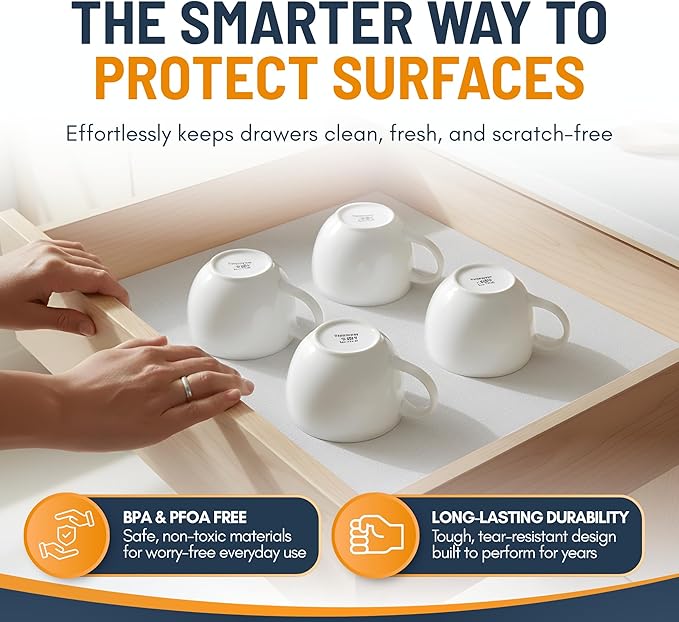 Shelf Liner Cabinet Liner for Shelves Non-Adhesive Kitchen Drawer Liner by Linda’s Essentials (12 x 120 Inches) - Non-Slip Easy Clean Shelf Liners for Cabinets and Cupboard Protector, Waterproof Mat